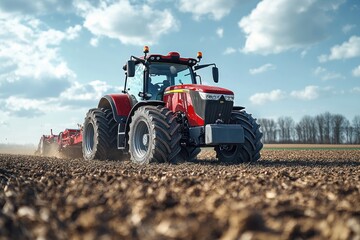 Obraz premium Red Tractor in a Field