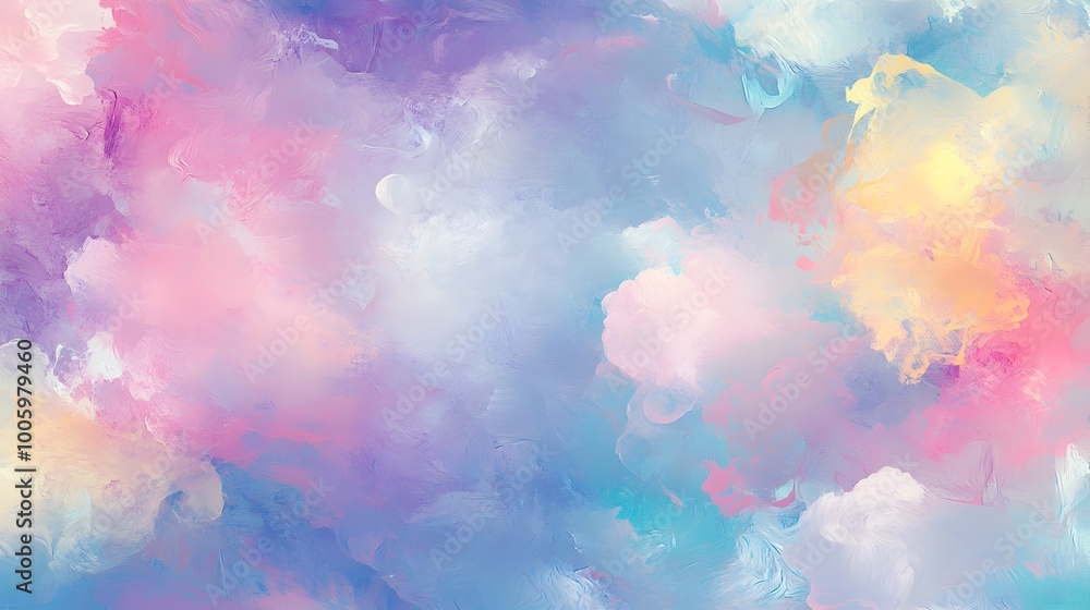 Poster vibrant pastel colored abstract background featuring dynamic brushstrokes ethereal cloud like forms 