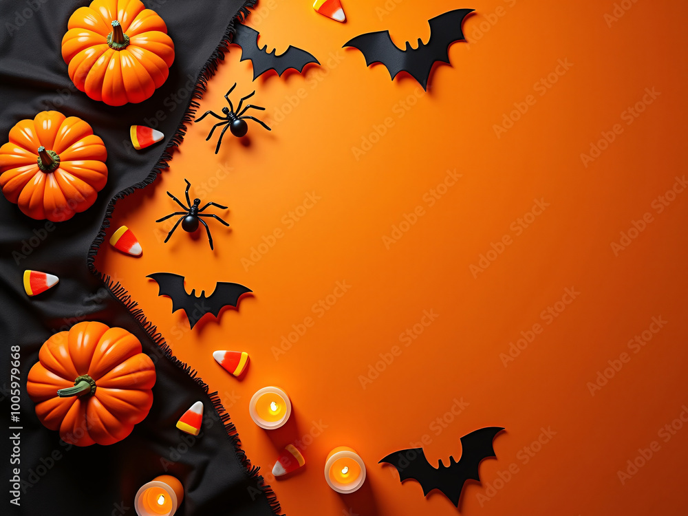 Wall mural halloween decor with pumpkins and spooky elements