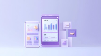 Digital devices displaying graphs and data analysis in a modern design.