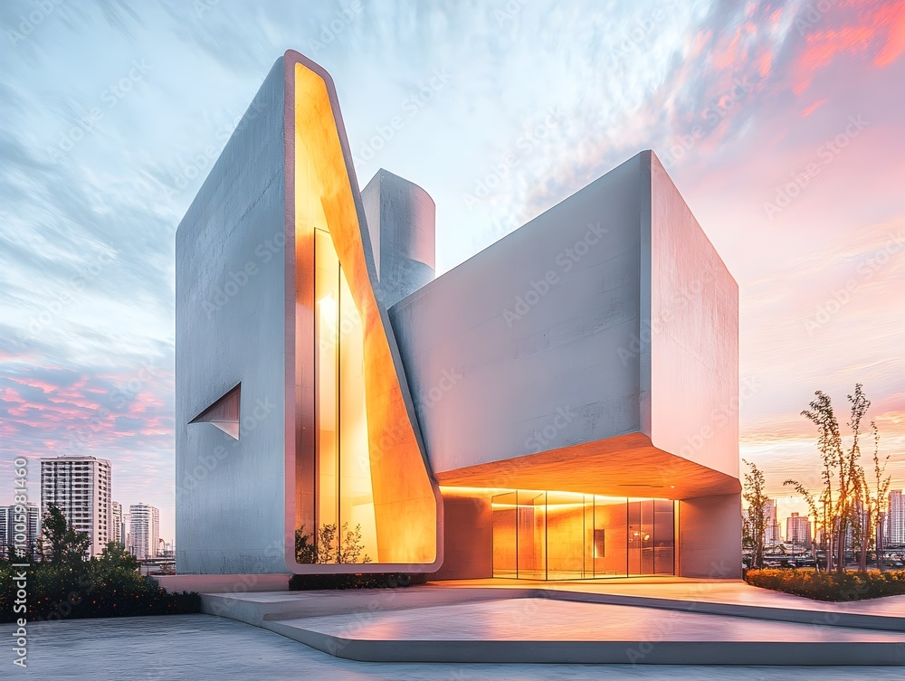 Aufkleber pastel colored compact distillery featuring a modernist architectural design with sharp angles smoot