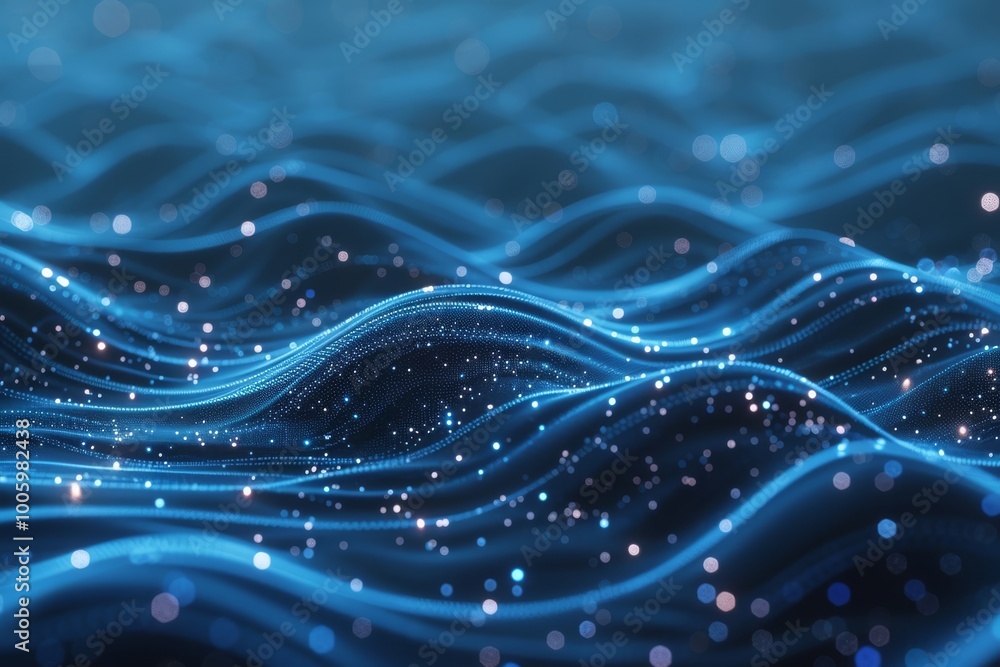 Aufkleber a mesmerizing display of shimmering blue waves illuminated by sparkling lights, creating a tranquil 