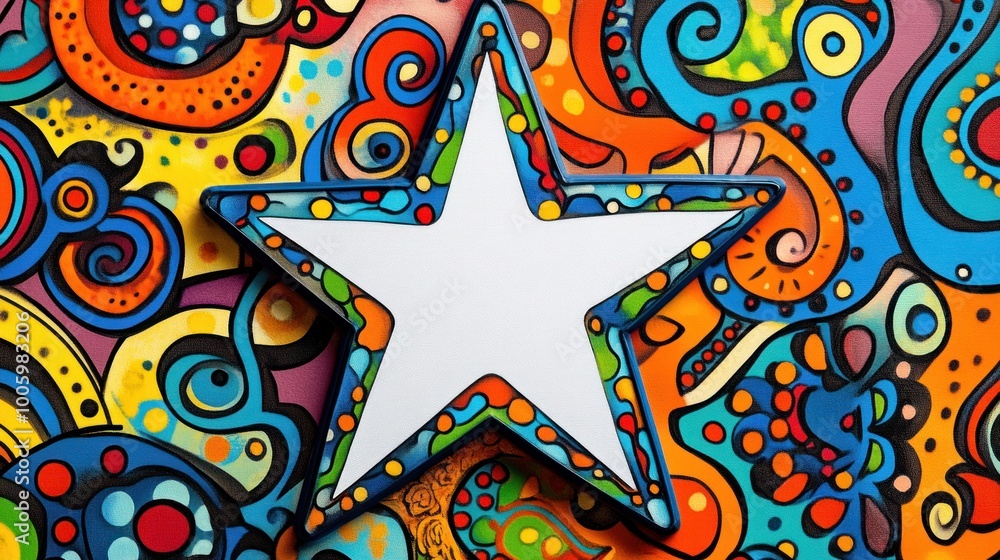 Poster A colorful abstract background featuring a blank star shape for customization.