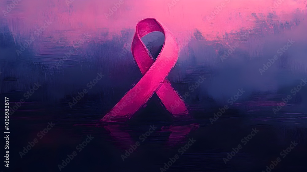 Poster Captivating pink ribbon outline a bold statement of support and unity anchored by a simple neutral background  This cinematic and emotive digital painting rendered in a gouache like style