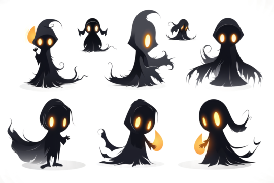 collection of ghostly figures and shadows,