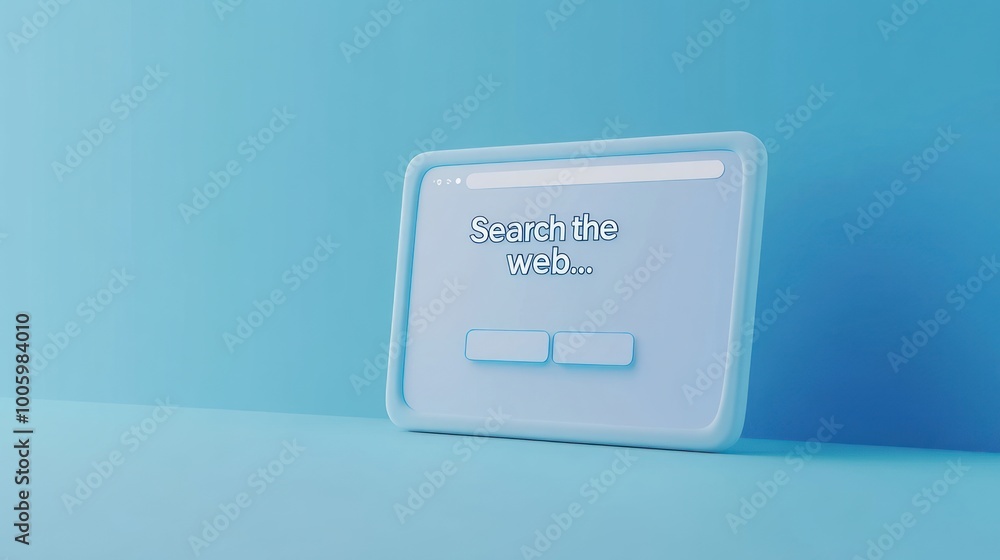 Poster a minimalist search interface on a blue background inviting users to search the web.