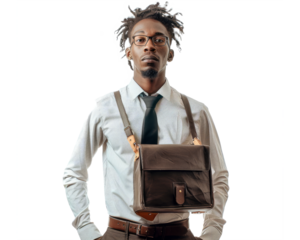 A young businessman from the Caribbean, in a tropical setting, holding a briefcase, symbolizing the confidence and resilience of Caribbean entrepreneurs.