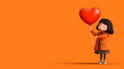 Joyful child clutching a vibrant heart-shaped balloon, surrounded by a whimsical, colorful landscape, embodying innocence and happiness.
