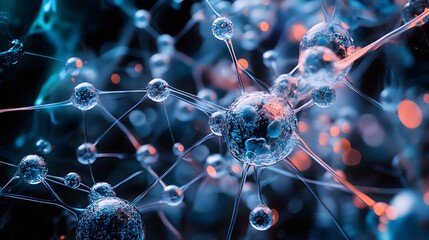 Abstract 3D Render of Interconnected Spheres with Blue and Orange Hues