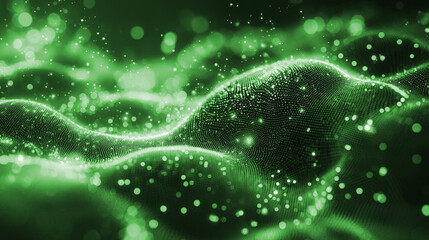 A vibrant abstract composition featuring glowing waves and luminous particles, creating a dynamic visual experience.