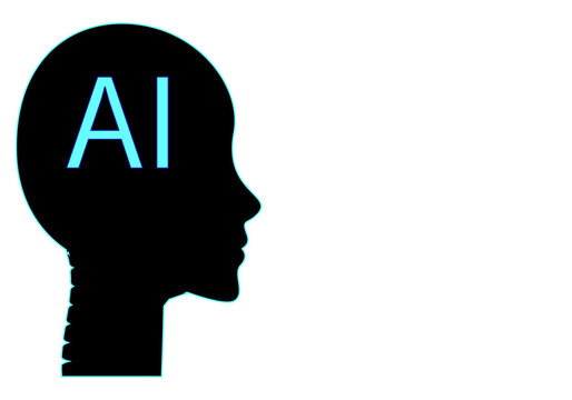 Plantilla sobre la inteligencia artificial, IA, con la silueta de la cara de perfil de un humanoide y texto AI