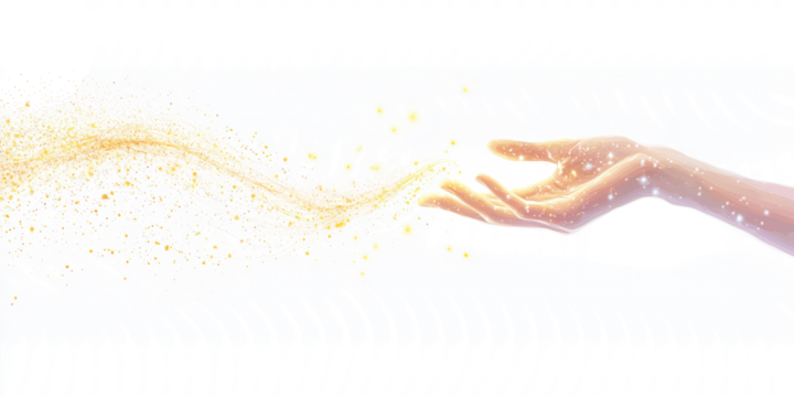 A single, glowing thread connects two points on a white background, as if a wizard's spell is weaving the fabric of fate.