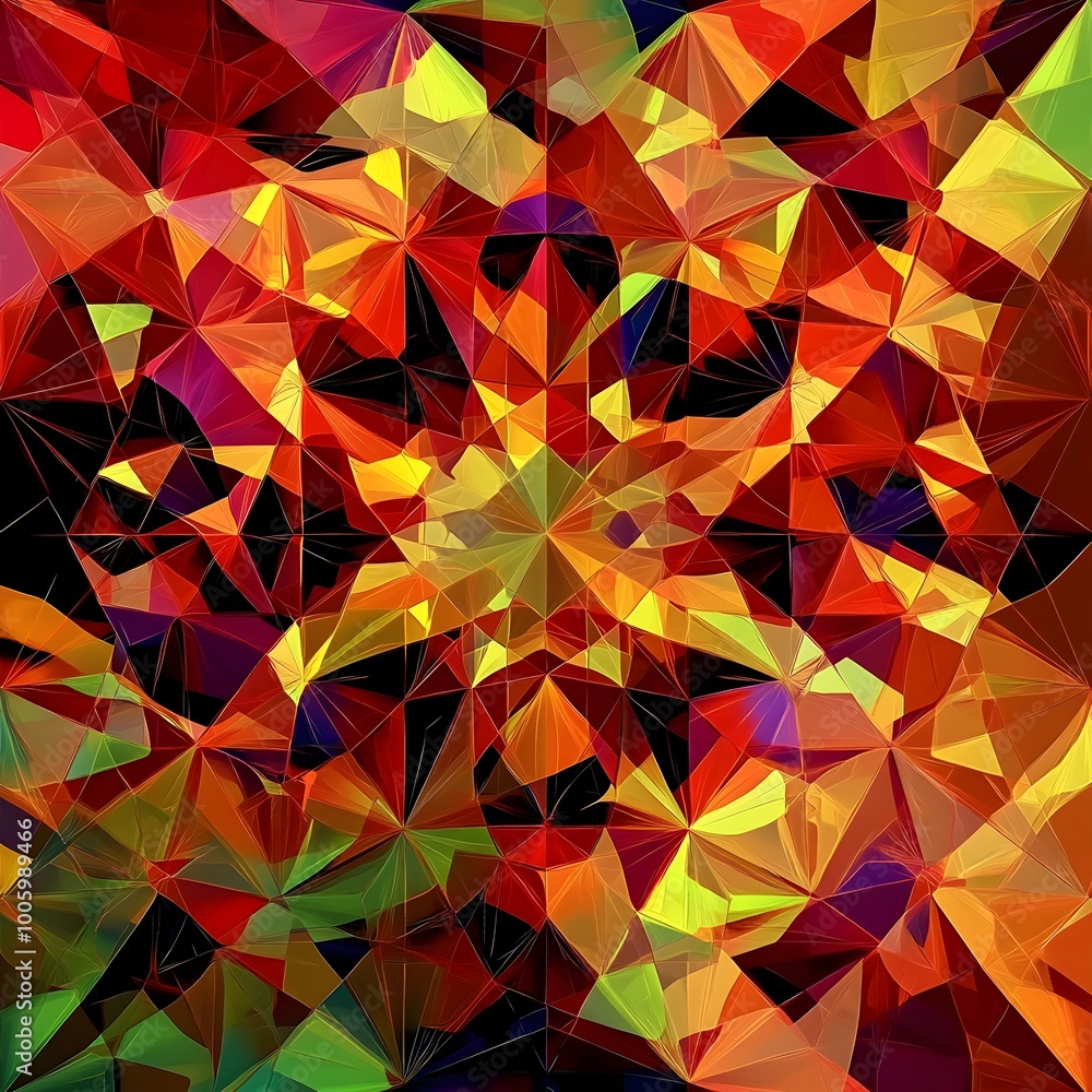 Poster mesmerizing kaleidoscopic polygon pattern background with vibrant saturated colors abstract minimali