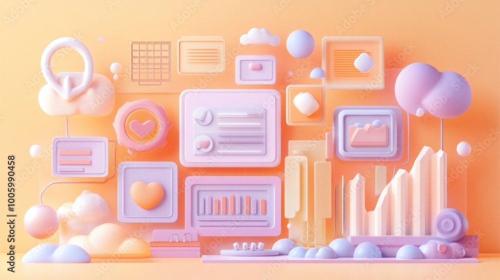 Aufkleber abstract pastel design featuring charts and icons, representing data and analytics.
