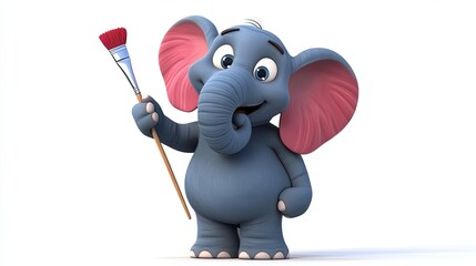 Fototapeta premium A Cartoon Elephant Holding a Paintbrush