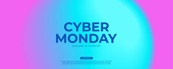Cyber Monday commercial background for E-commerce discount shopping promotion and advertising. Blurred vibrant round shape. Blue and pink colors. Vector illustration.