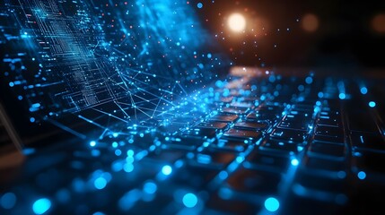 Futuristic Digital Technology Concept with Blue Lights and Wireless Network Connection