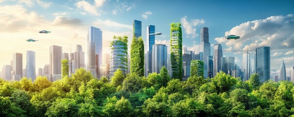 Obraz premium Futuristic city skyline with soaring vehicles, vibrant neon lights, dynamic architecture, bustling urban life, advanced technology ambiance