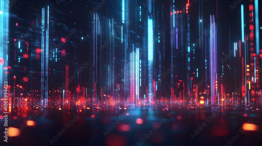 Poster futuristic market graph with floating holographic data visualizations and a dark high tech backgroun