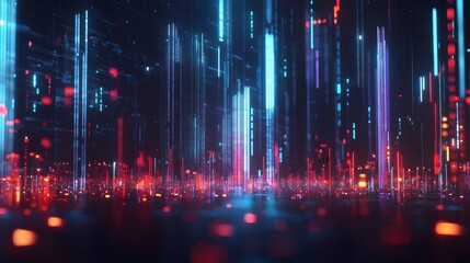 Naklejka premium Futuristic market graph with floating holographic data visualizations and a dark high tech background Concept of digital finance data analysis and investment technology of the future