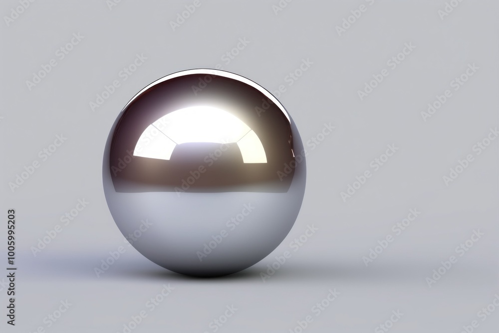Poster a 3d silver sphere designed as a glossy button or icon representing technology and multimedia with a