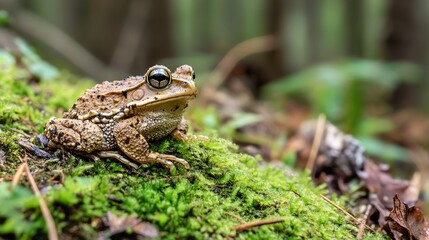 Fototapeta premium Close-up of a Frog in a Mossy Forest