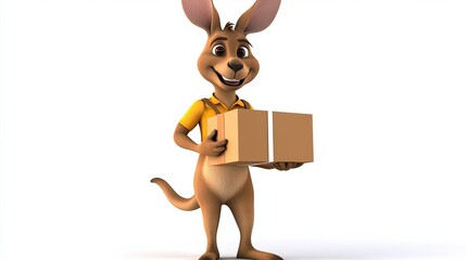 A Cartoon Kangaroo Wearing A Yellow Shirt Delivering A Cardboard Box