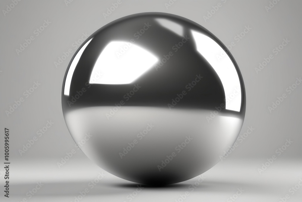 Poster a 3d silver sphere designed as a glossy button or icon representing technology and multimedia with a