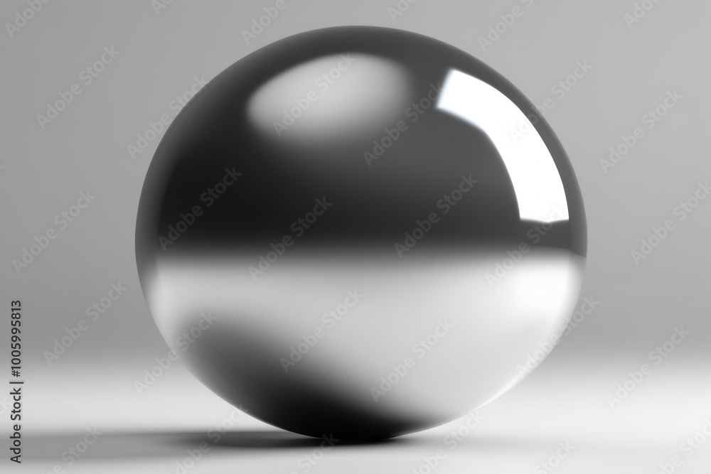 Poster a 3d silver sphere designed as a glossy button or icon representing technology and multimedia with a