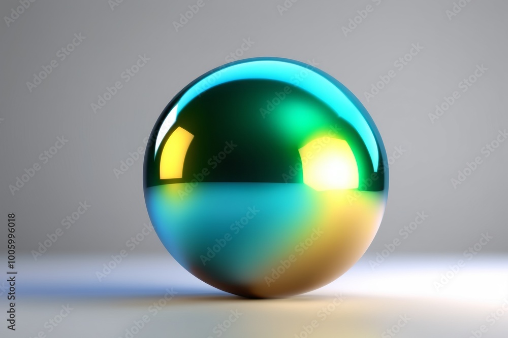 Poster a 3d blue sphere designed as a glossy button or icon representing technology and multimedia with a p