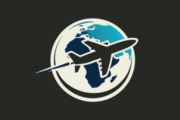 Airplane flies around the earth. Simple vector icon D.eps