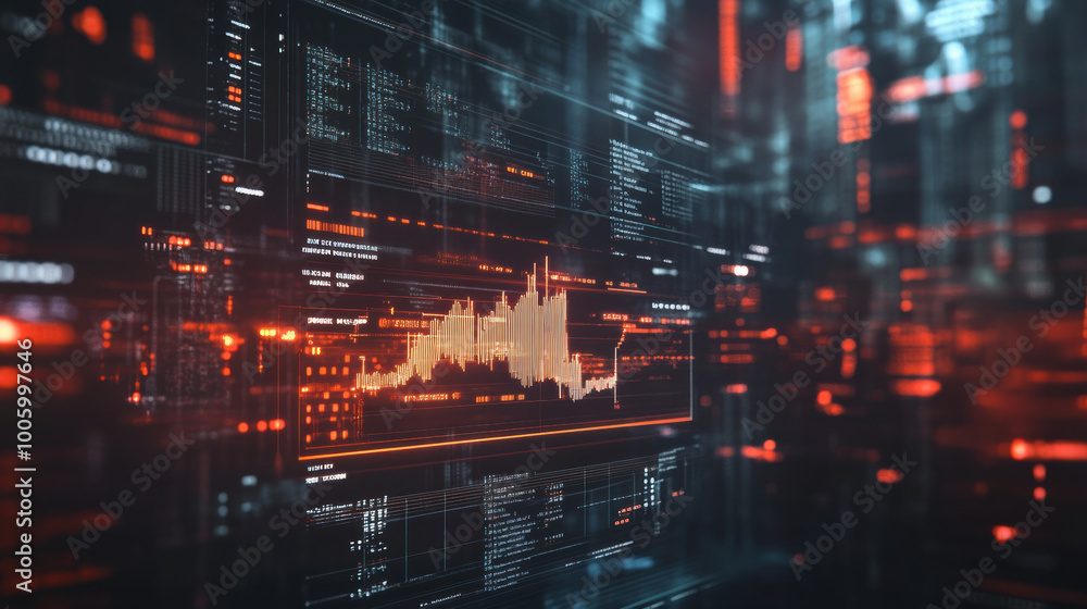 Poster digital interface displaying live cryptocurrency data with vibrant graphs and statistics, showcasing