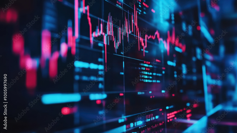 Poster digital interface displaying live cryptocurrency data with vibrant colors and dynamic graphs, showca