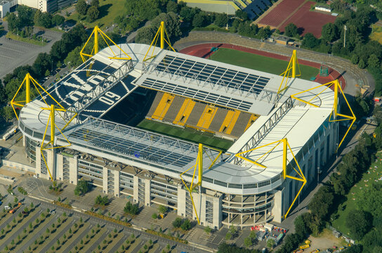 Dortmund, Germany - 18.07.2014: Aerial view of Dortmund city center with soccer stadium.