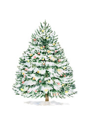 Watercolor holiday illustration, Christmas tree with lights. Isolated on white background. Symbol of winter time, new year.