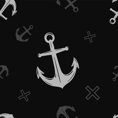 Seamless vector pattern with sea marine anchors. Simple doodle style. Grid	