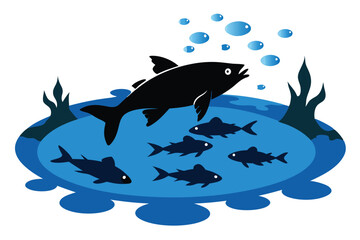 Fishes swim in a puddle silhouette vector L.eps