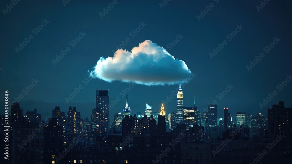 Aufkleber a digital cloud hovering above a city skyline, representing the shift to cloud computing in the era 