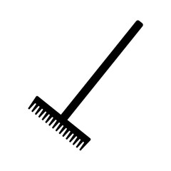 
Illustration showing a black icon of a rake, for gardening, on a white background