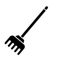 
Illustration showing a black icon of a rake, for gardening, on a white background