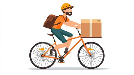 Naklejka premium Delivery Man Riding Bicycle with Package