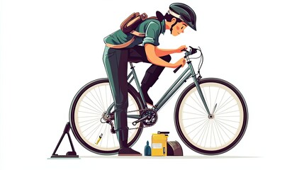 Fototapeta premium Cyclist Repairing a Flat Bicycle Tire with Tools