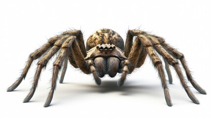 A wolf spider, with long, agile legs and detailed eyes, isolated on a white background in transparent PNG for clarity and realistic textures.