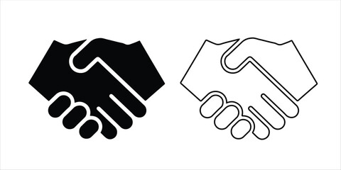Handshake icon set silhouette and outline vector on a white background 