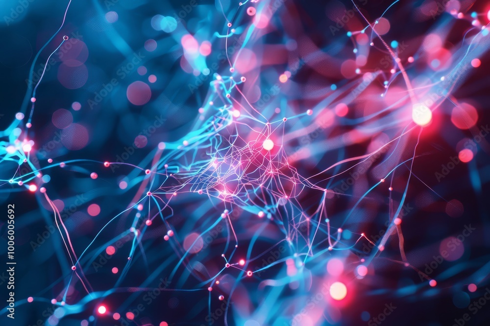 Poster intricate web of vibrant light and color flows across a digital landscape representing connectivity 