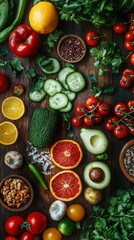 Flat lay of fresh, colorful vegan ingredients for World Vegan Day.
