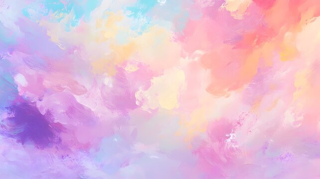Vibrant pastel colored abstract background with dynamic brushstrokes overlapping ethereal cloud like forms and a kaleidoscopic composition that evokes a dreamlike neo expressionist setting
