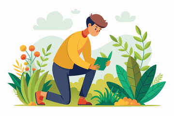 flat man illustration checking plants F.eps