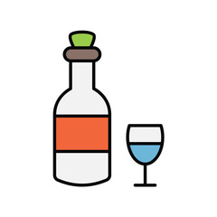 champagne bottle color line icon with white background vector stock illustration