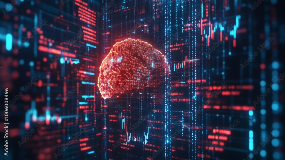 Poster digital brain artificial intelligence ai technology data network concept futuristic